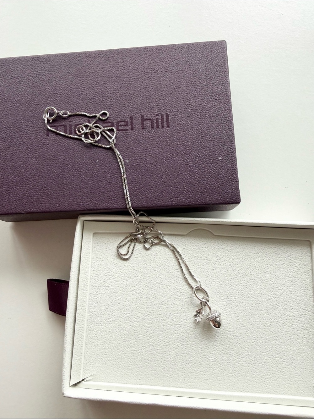 Michael Hill Canadian Acorn Diamond Pendant in Sterling Silver with 18” chain